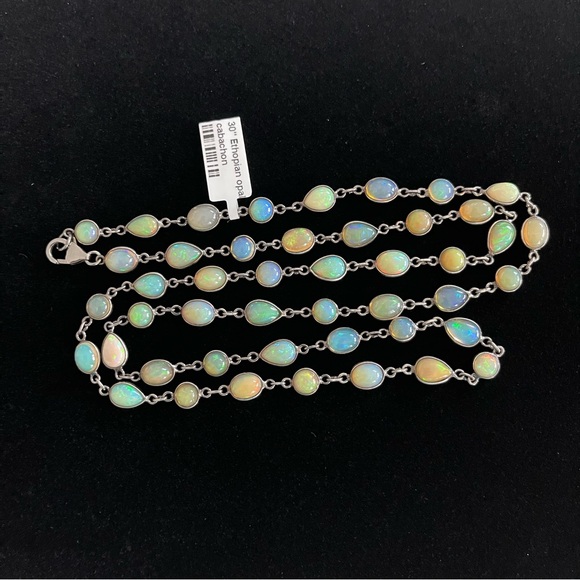 Ethiopian Opal necklace one of a kind necklace in 925 sterling silver 30” long. - Picture 3 of 13